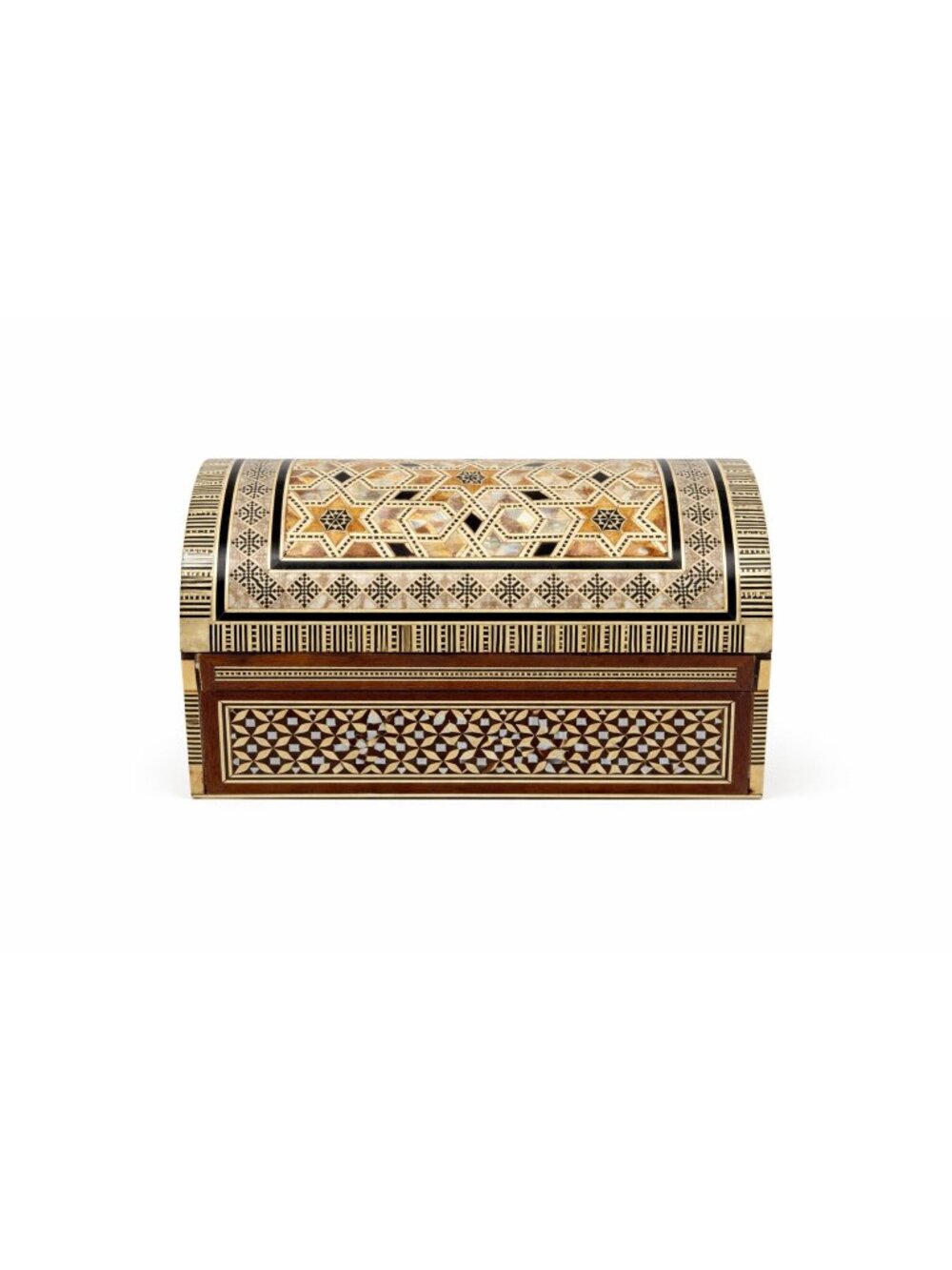 Jewelry Trinket Storage Box Inlay Mother of Pearl Bone Vintage Egyptian Red Velv - Picture 1 of 16